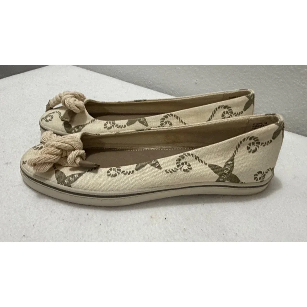 Lauren Ralph Lauren Emilia Y2K Nautical Canvas Ballet Flats Cream Olive Size 7B